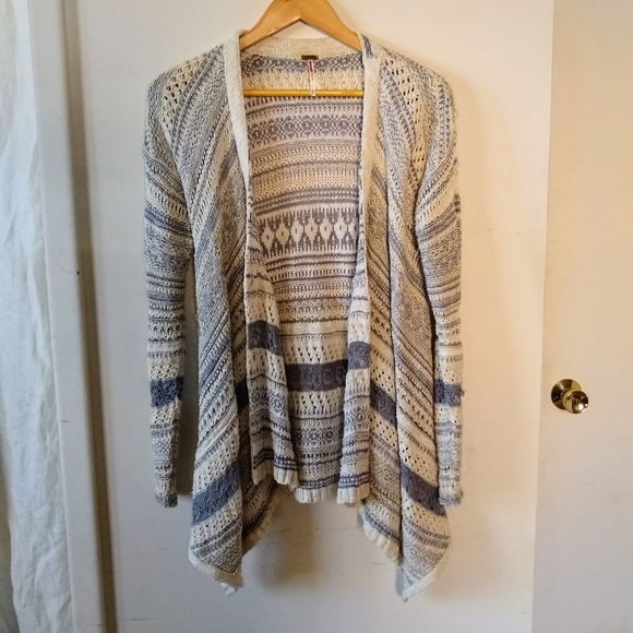 Free People Sweaters - FREE PEOPLE cream blue stripe Grandpa cardigan